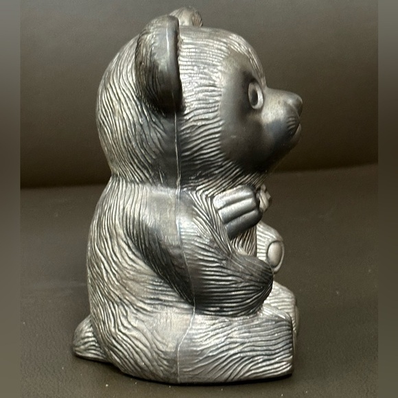 Vintage piggy bank pewter Teddy Bear Coin Bank with Bow Tie  – Nursery Baby Gift - Picture 3 of 6